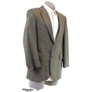 Jos A Bank Sport Coat Brown Plaid Houndstooth Silk Wool Blazer Jacket 42R